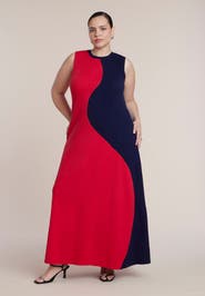 ELOQUII Colorblocked Intarsia Knit Maxi Dress