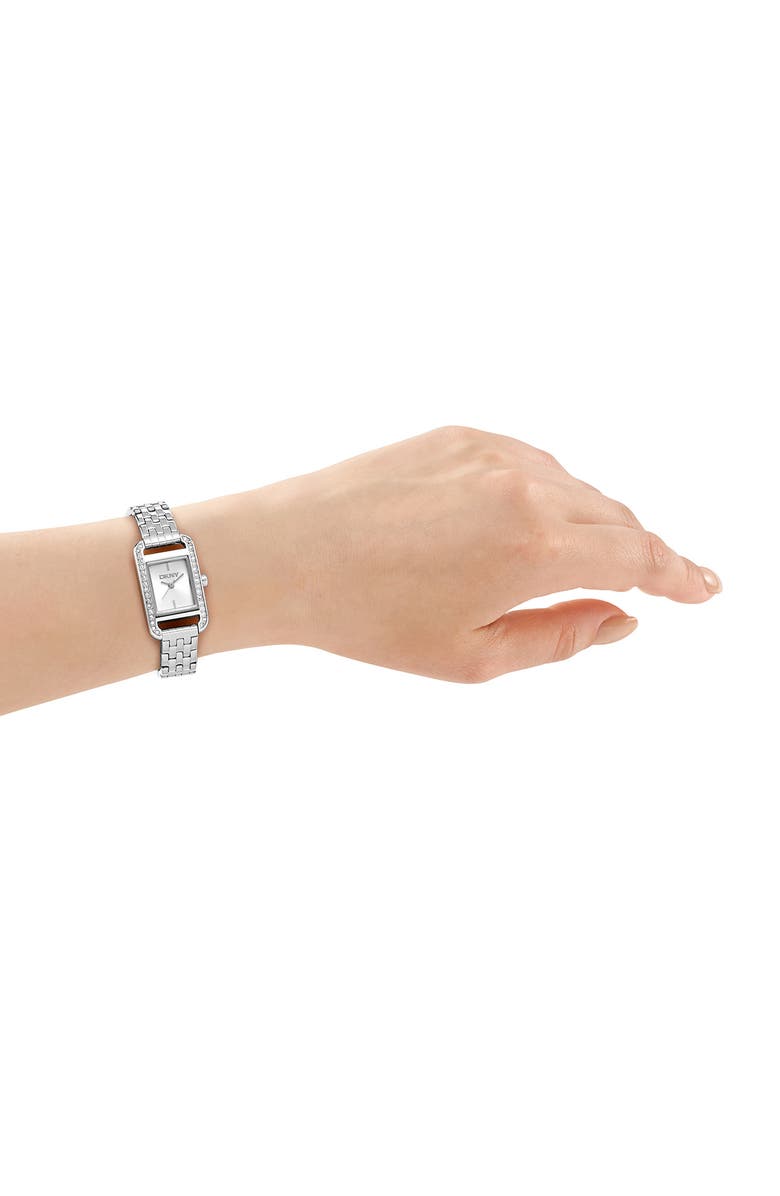 DKNY Signature Shape Crystal Bezel Tank Bracelet Watch, 20mm x 33mm, Alternate, color, Silver