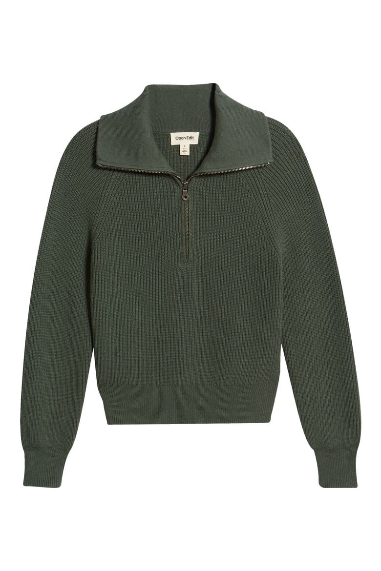 Half Zip Cotton Blend Rib Sweater, Alternate, color, GREEN CILANTRO