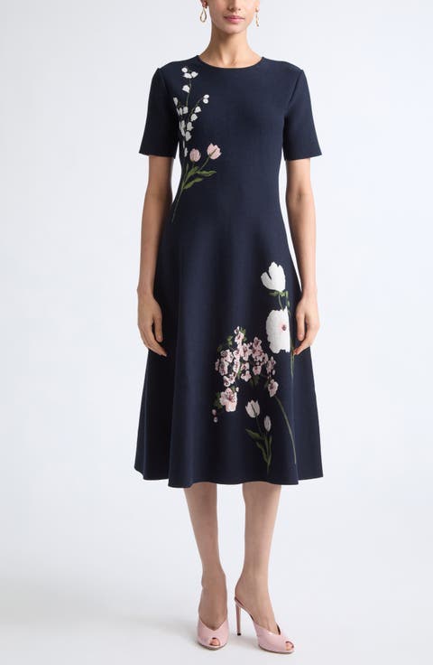 Mixed Botanical Jacquard Sweater Dress