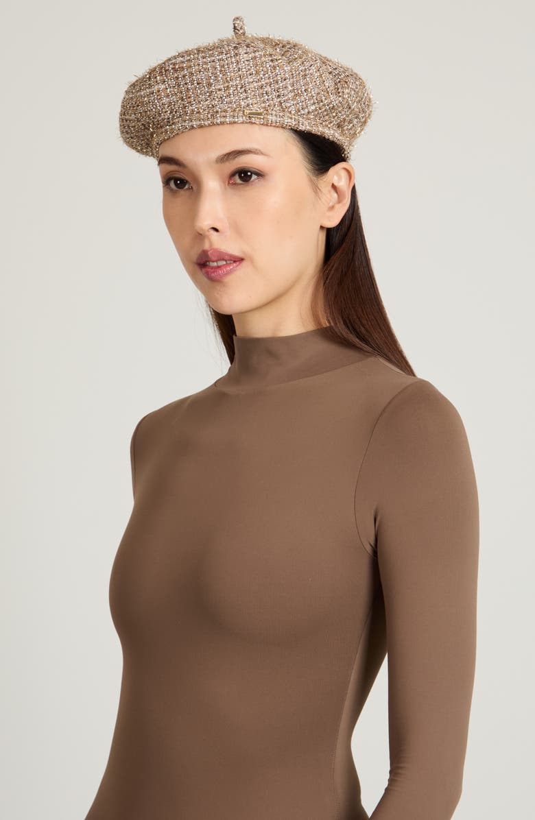 Eugenia Kim Carter Tweed Beret, Alternate, color, Camel/ Gold