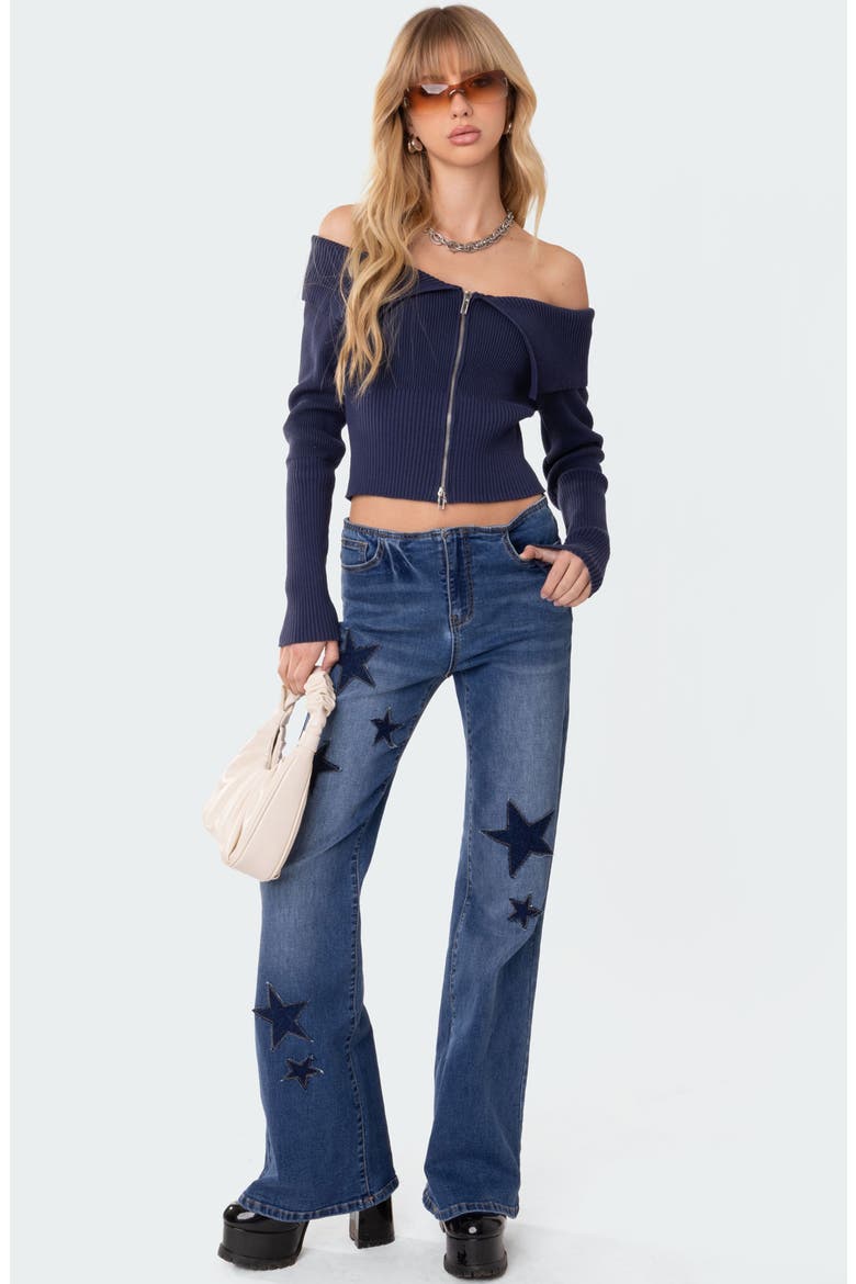 Twinkle Star Patch Flare Jeans, Alternate, color, BLUE