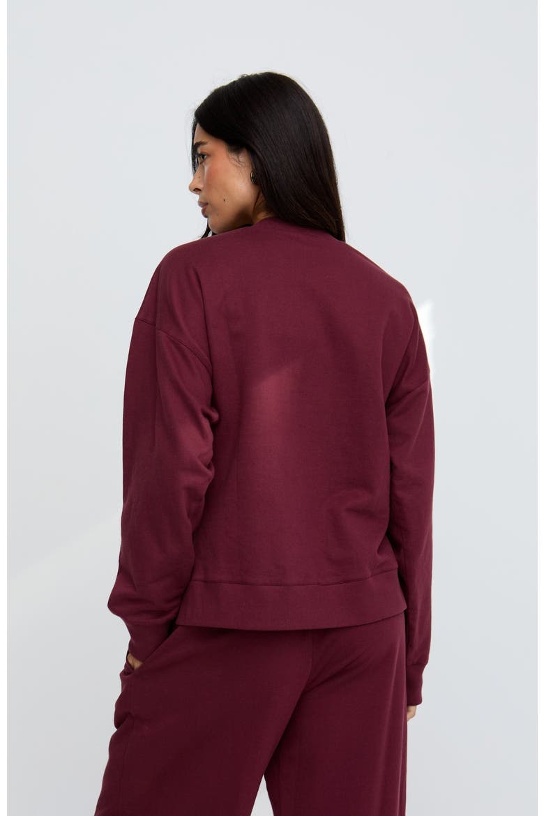 Lily-Anne Long Sleeves Cut Out Embroidered Sweatshirt, Alternate, color, Burgundy