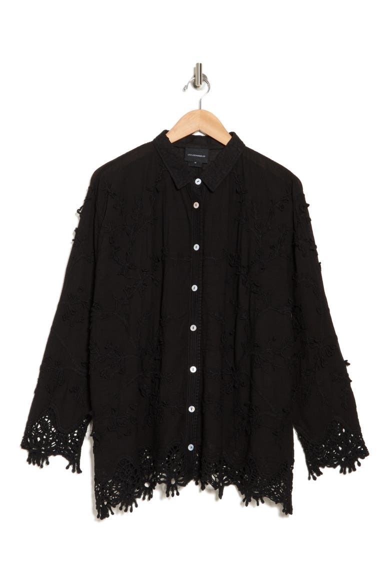 Floral Lace Button-Up Shirt, Alternate, color, BLACK