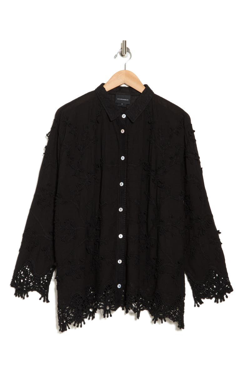 Forgotten Grace Floral Lace Button-Up Shirt, Alternate, color, Black