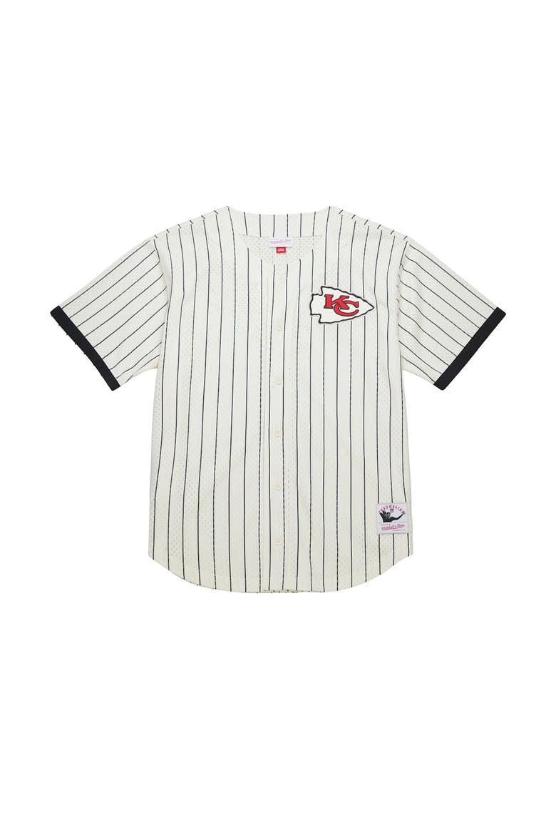 Men's Mitchell & Ness  Cream Kansas City Chiefs Final Seconds Vintage Logo Mesh Button-Up Shirt, Alternate, color, Cream