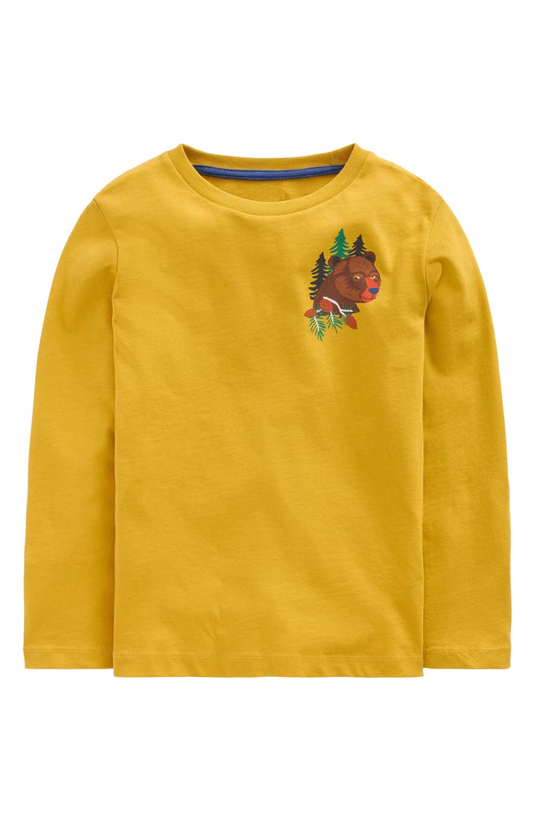 Boden Kids' Long Sleeve Cotton Graphic T-Shirt, Main, color, Canary Yellow Mountain Animals