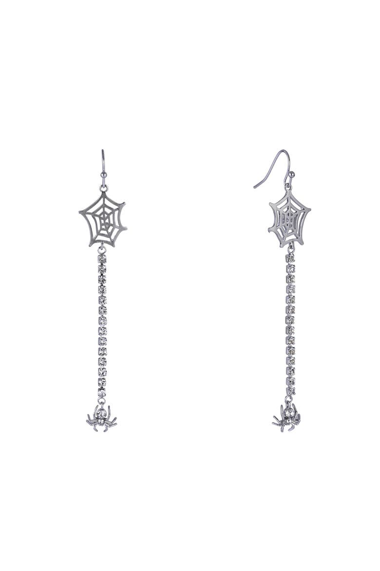 Halloween Spider and Web Linear Earrings, Main, color, Silver