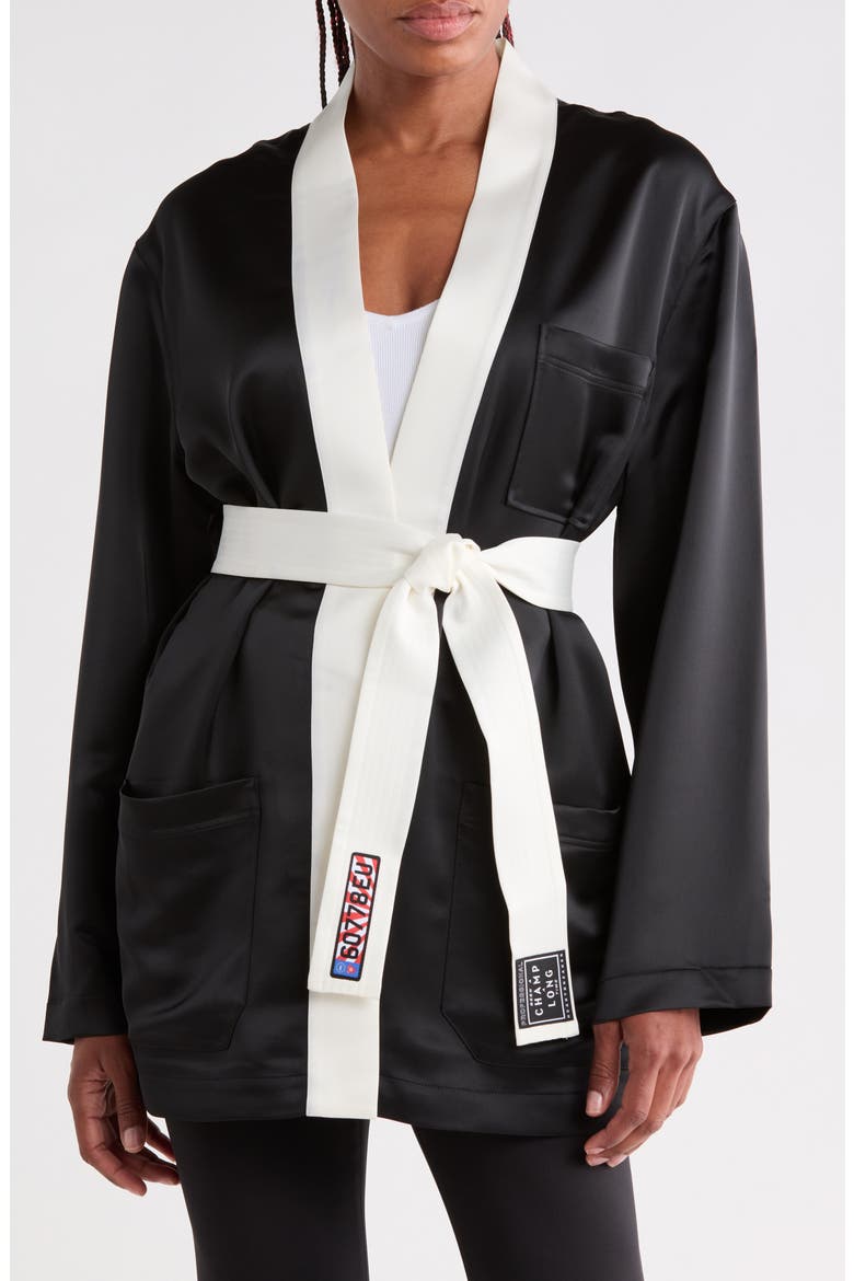 Belted Satin Jacket, Main, color, BLACK