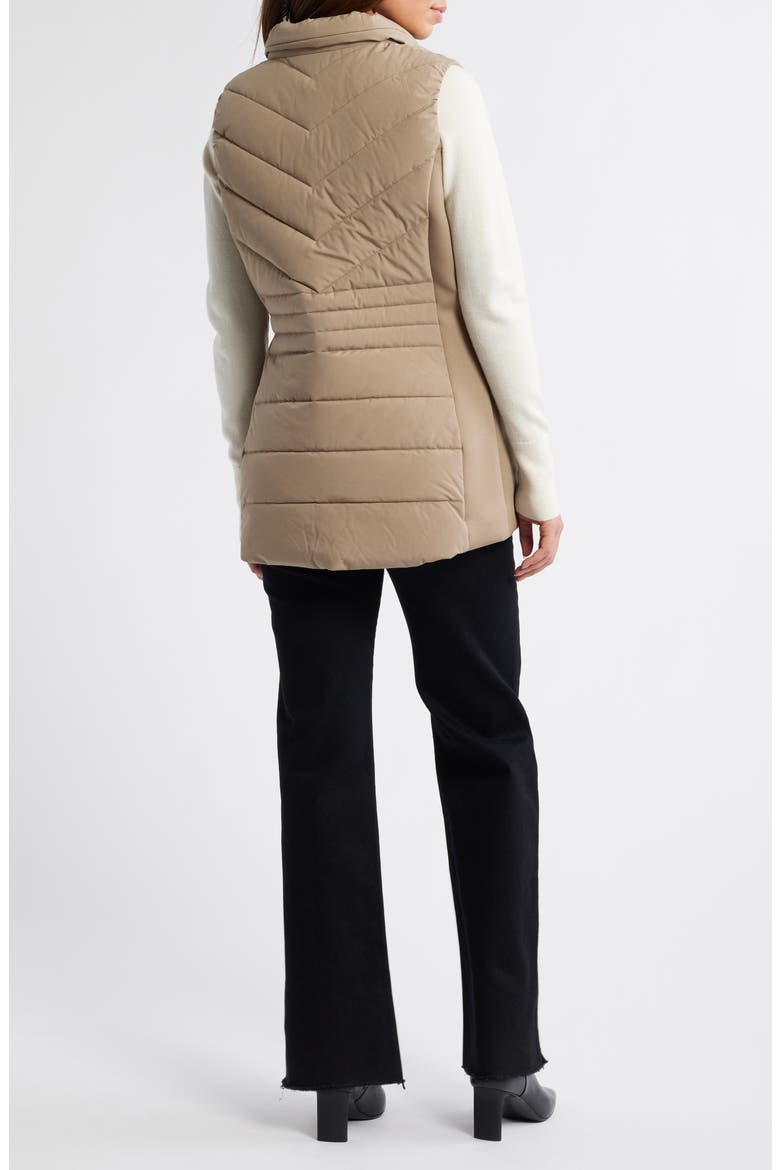 Faux Fur Trim Quilted Vest, Alternate, color, TAUPE