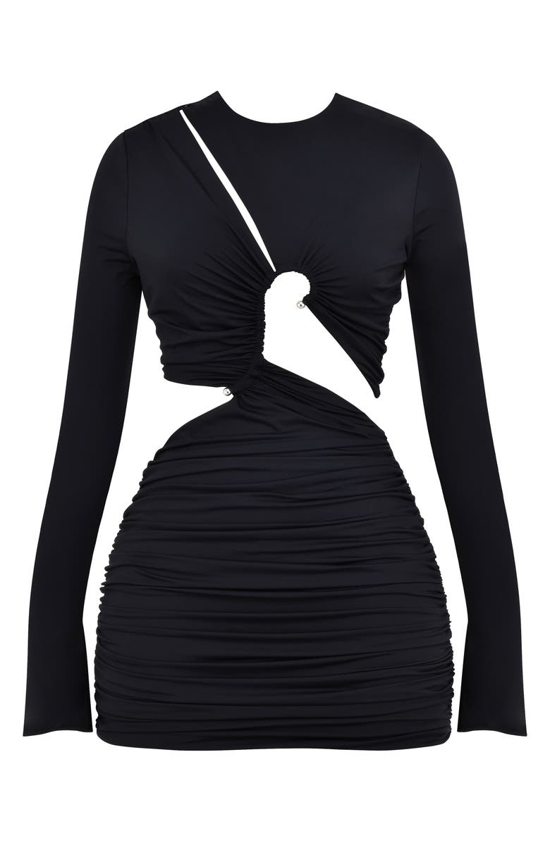 Mistress Rocks Asymmetric Cutout Long Sleeve Minidress, Alternate, color, 