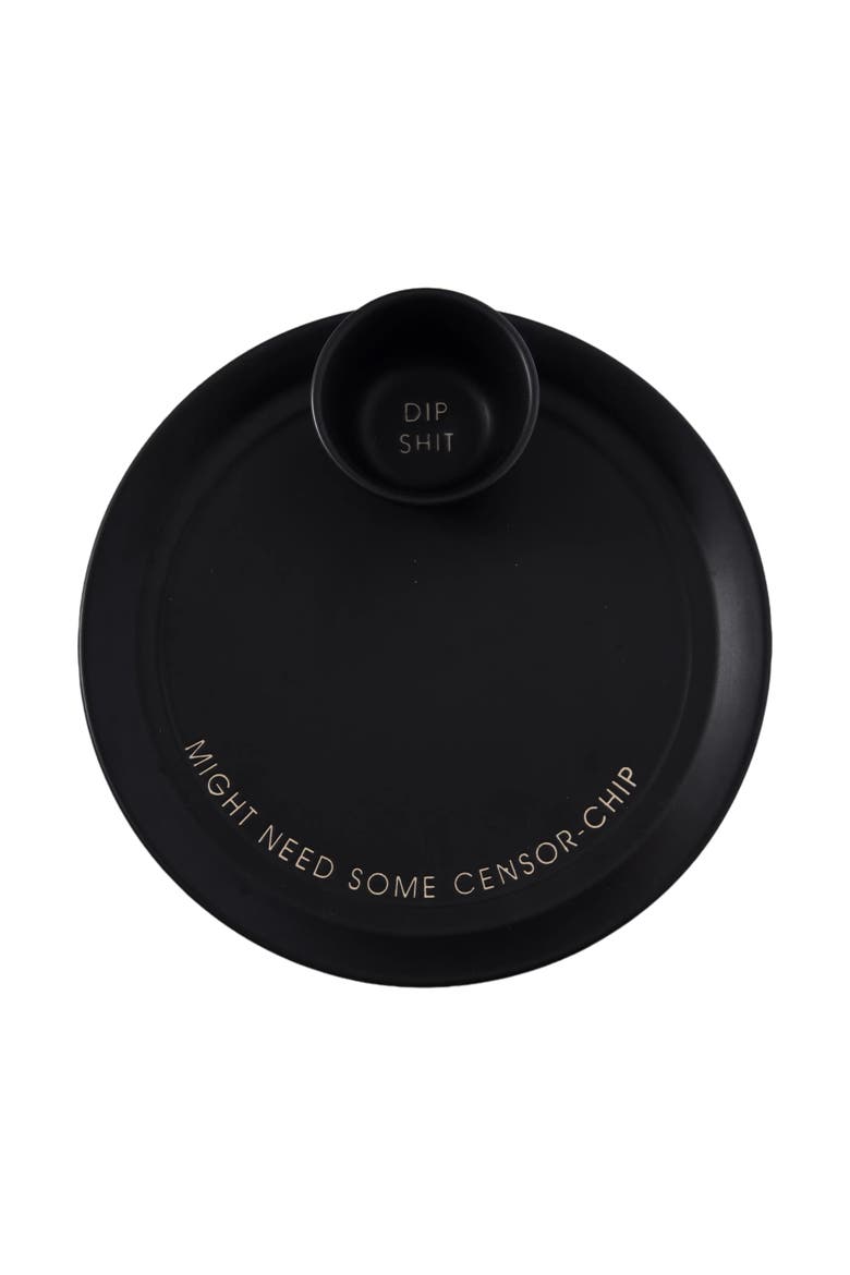 Dip Shit Platter w/ Bowl Set of 2 Ceramic Black, Main, color, Black