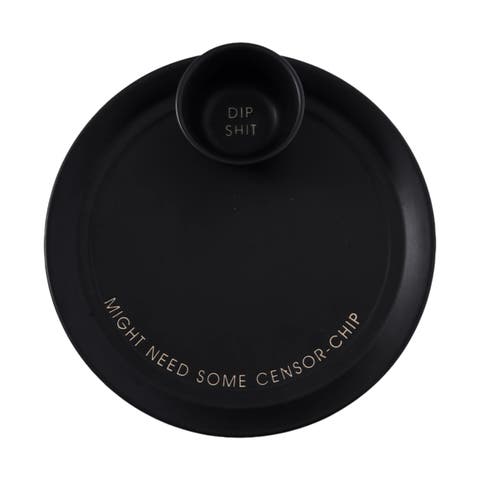 Dip Shit Platter w/ Bowl Set of 2 Ceramic Black