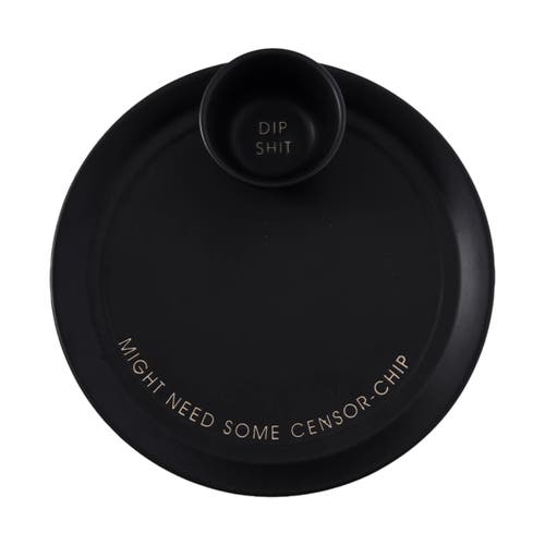 Totalee Gift Dip Shit Platter W/ Bowl Set Of 2 Ceramic Black