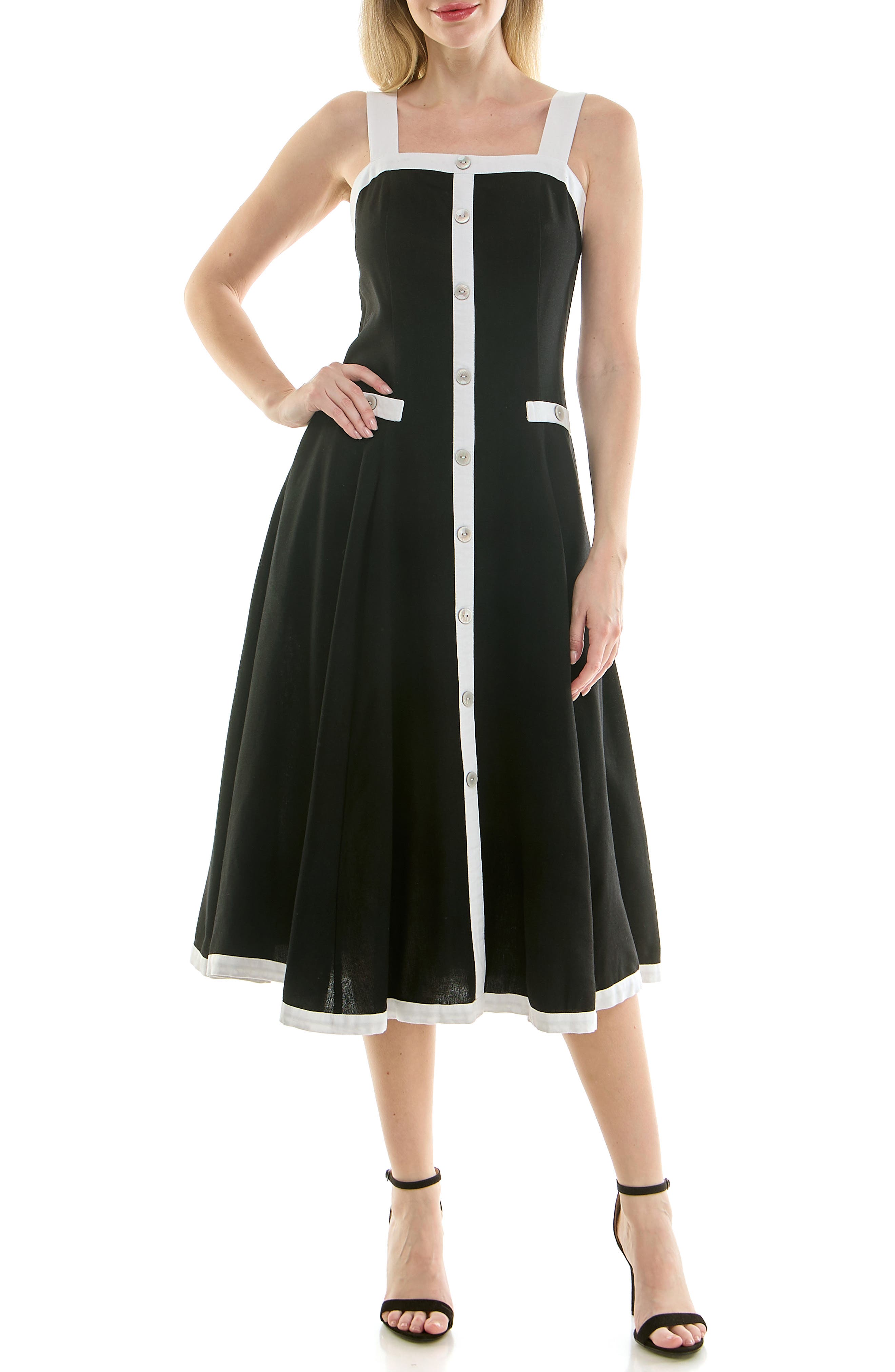 Square Neck Fit & Flare Midi Dress