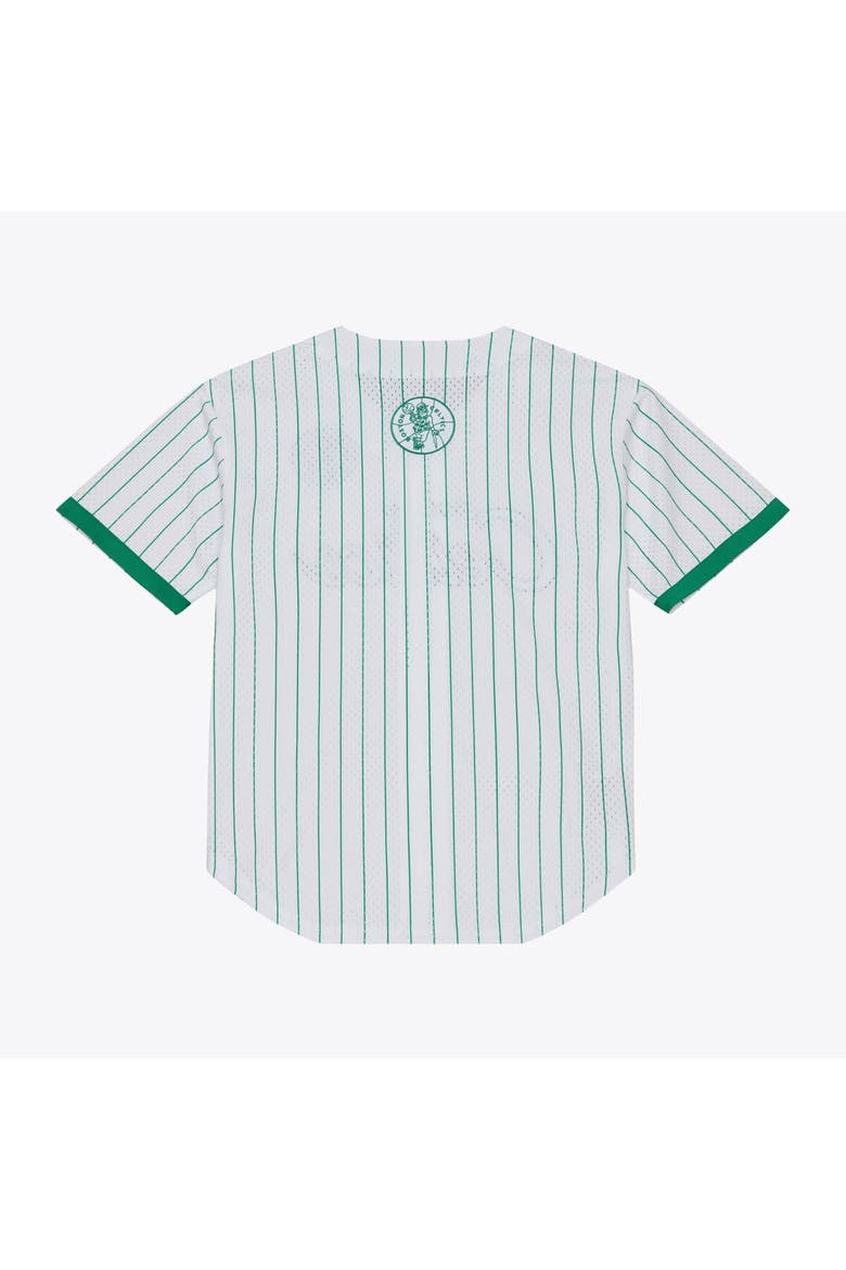 Men's Mitchell & Ness White Boston Celtics Head Coach Pinstripe Mesh Full-Button Baseball Jersey, Alternate, color, White