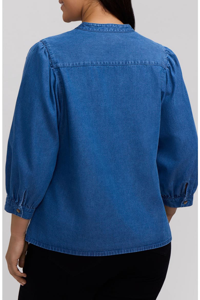 Helsa Puff Sleeve Denim Shirt, Alternate, color, DARK WASH