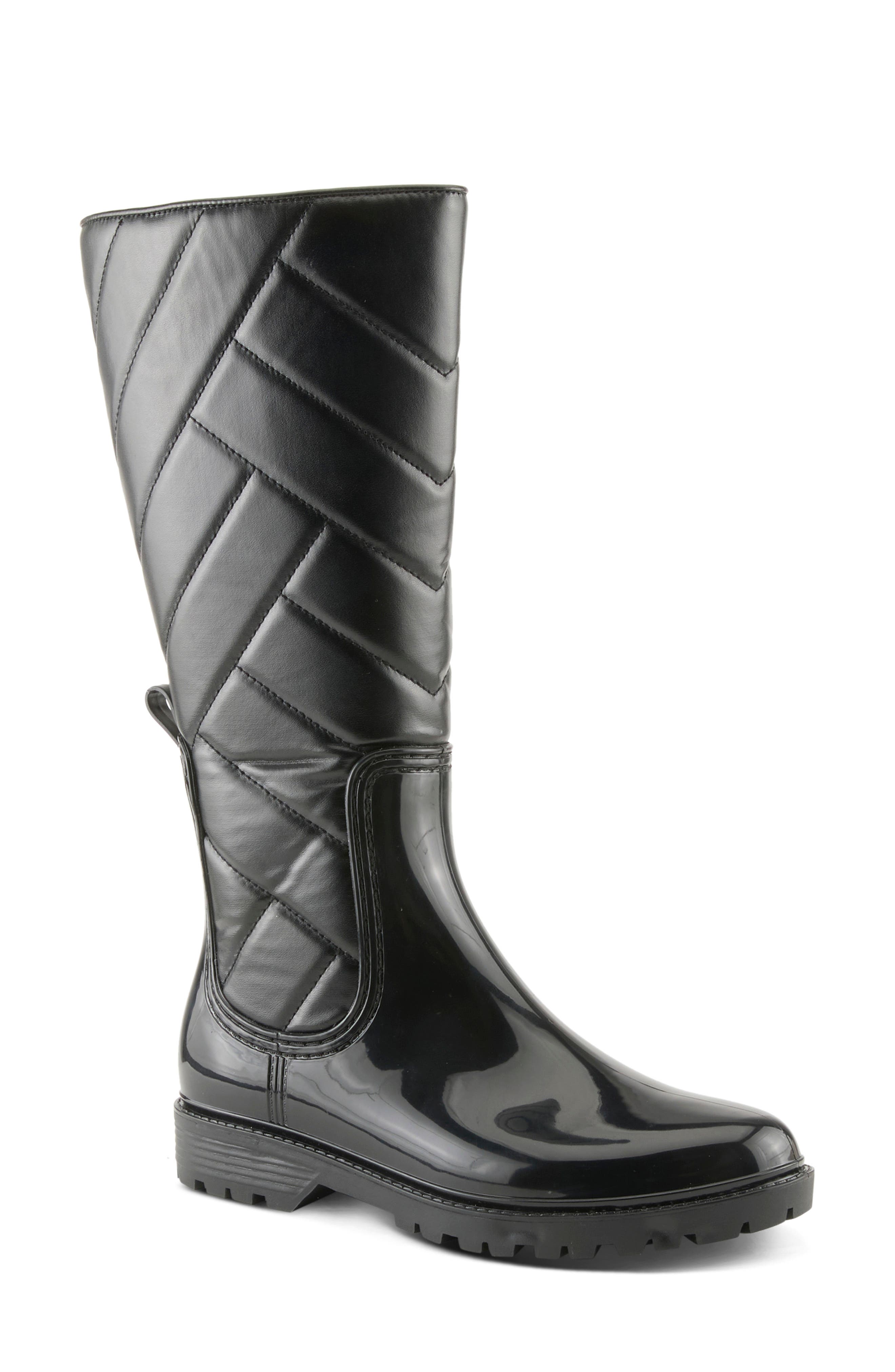 Spring Step Maiza Waterproof Quilted Rain Boot, Main, color, Black