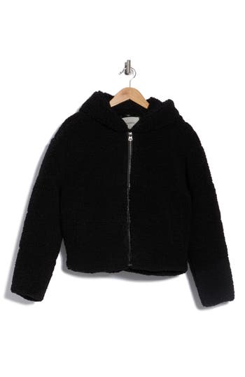 Hudson Jeans Faux Shearling Hooded Jacket In Black