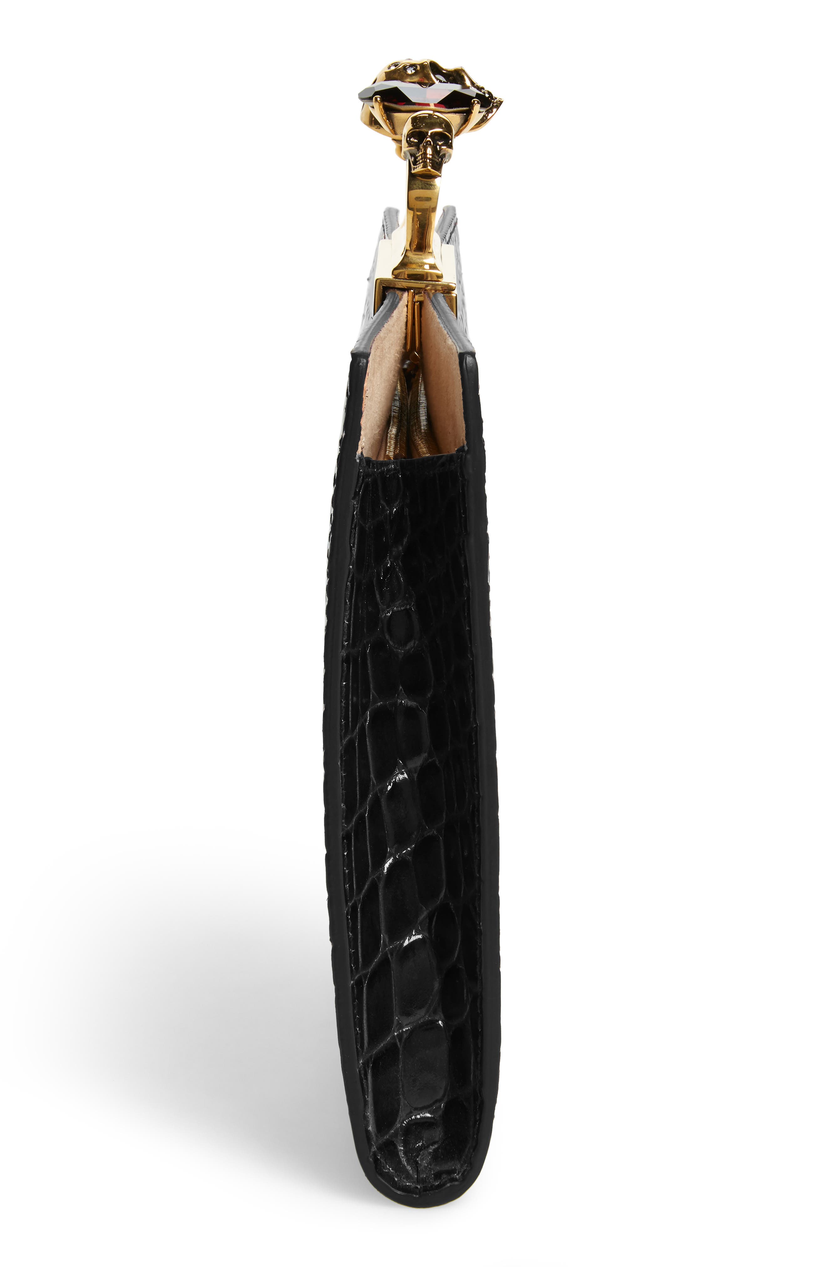 McQueen Alexander McQueen Croc Embossed Leather Knuckle Clutch, Alternate, color, 