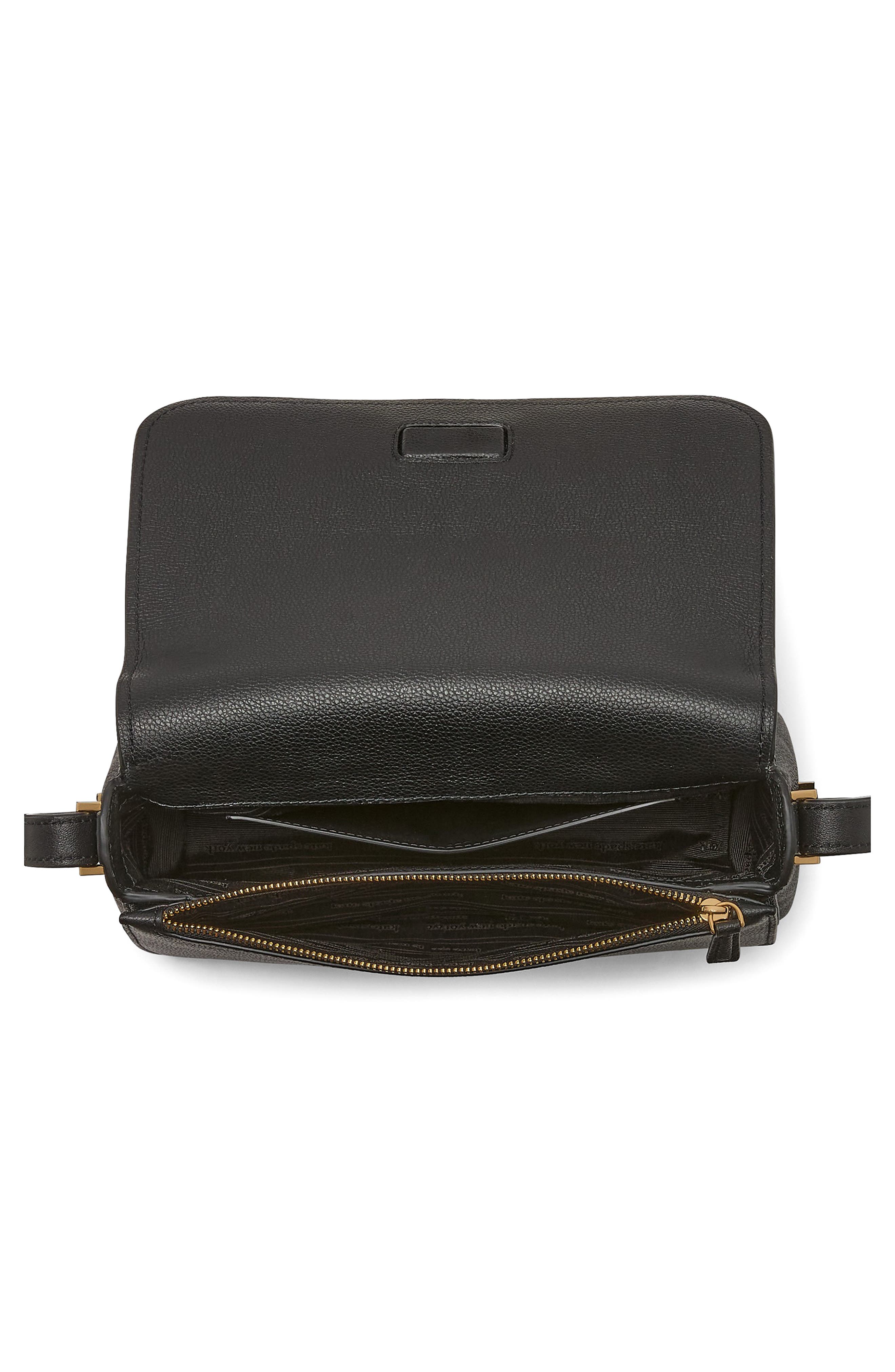 small liv pebble leather flap crossbody bag, Alternate, color, BLACK