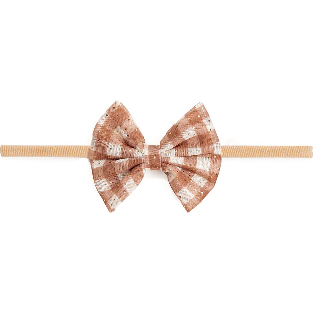 Sweet Wink Gingham Printed Tulle Bow Baby Headband In Neutral