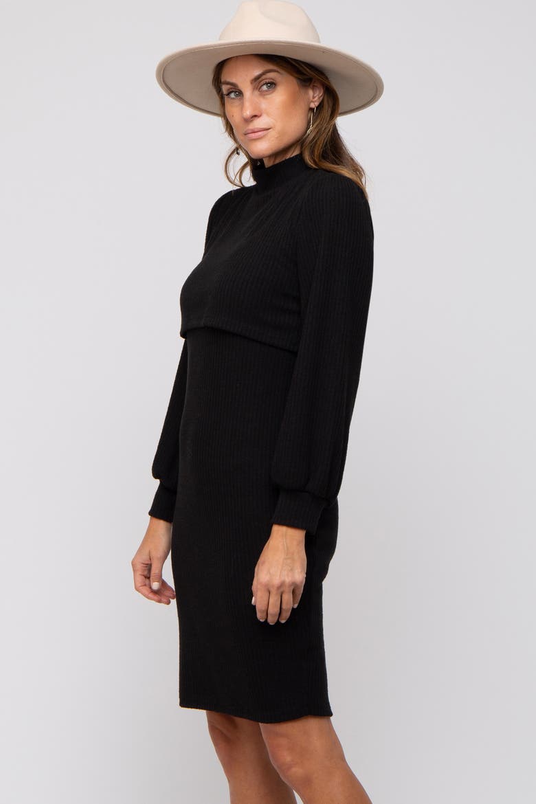 Rib Knit Mock Neck Mock Neck Nursing Dress, Alternate, color, Black