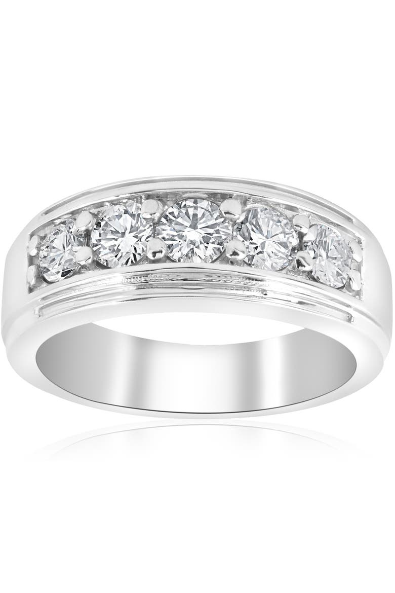 1 1/2Ct Men's Diamond Wedding Anniversary Ring in 10k Gold Lab Grown Five Stone, Main, color, 10k White Gold