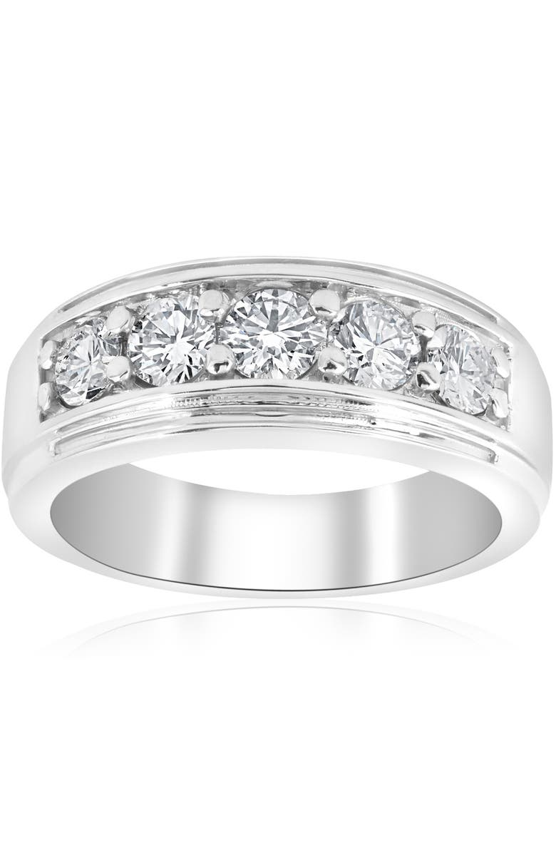 Bliss Diamond 1 1/2Ct Men's Diamond Wedding Anniversary Ring in 10k Gold Lab Grown Five Stone, Main, color, 10K White Gold