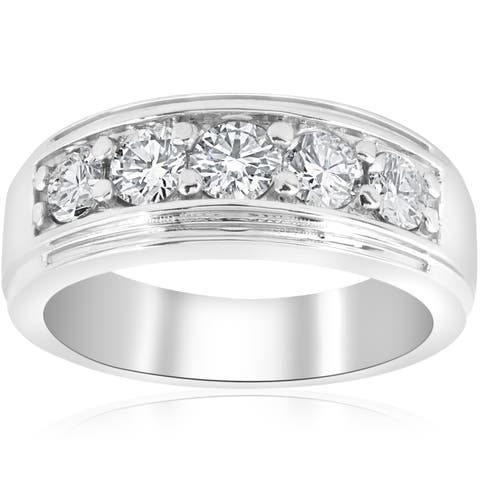 1 1/2Ct Men's Diamond Wedding Anniversary Ring in 10k Gold Lab Grown Five Stone