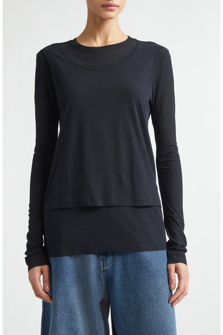 Double Layer Cotton T-Shirt, Main, color, BLACK