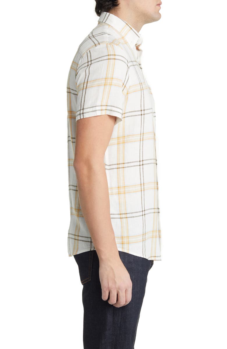 Nordstrom Family Moments Trim Fit Plaid Short Sleeve Linen Blend Button-Down Shirt, Alternate, color, 