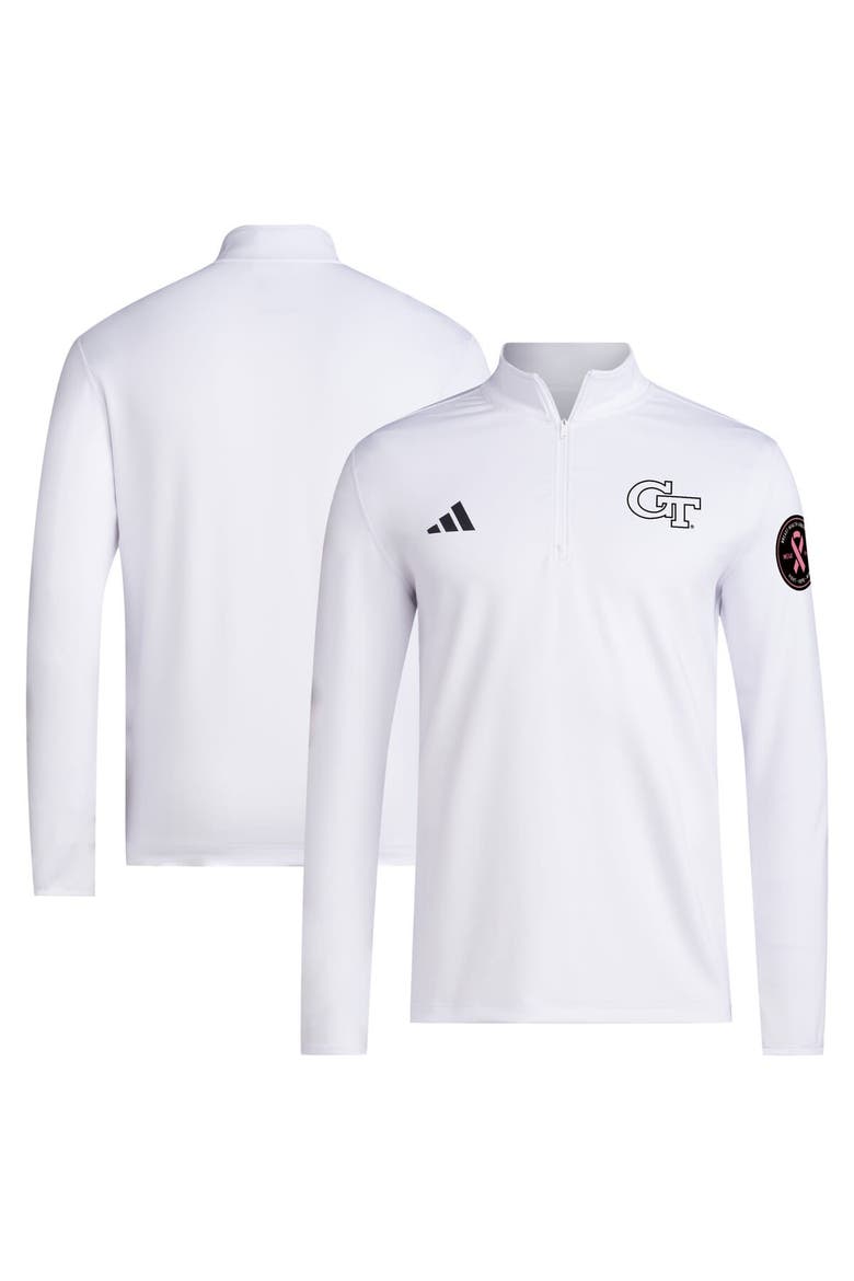 Men's adidas White Georgia Tech Yellow Jackets Wear Pink Quarter-Zip Pullover, Alternate, color, White