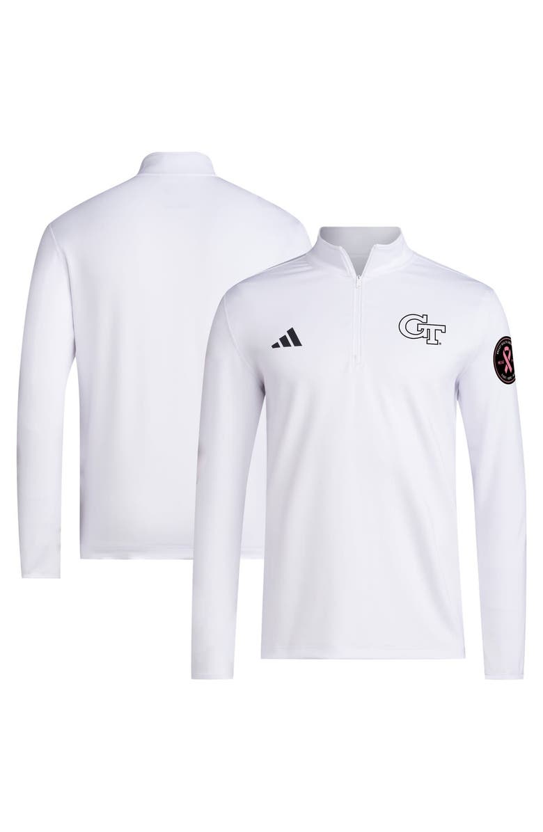adidas Men
s adidas White Georgia Tech Yellow Jackets Wear Pink Quarter-Zip Pullover, Alternate, color, White