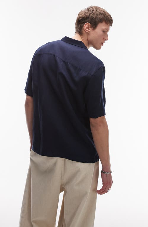 Topman Regular Fit Linen & Viscose Camp Shirt In Blue
