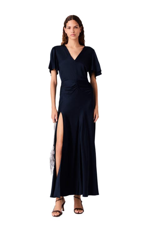 Draped Satin Maxi Dress