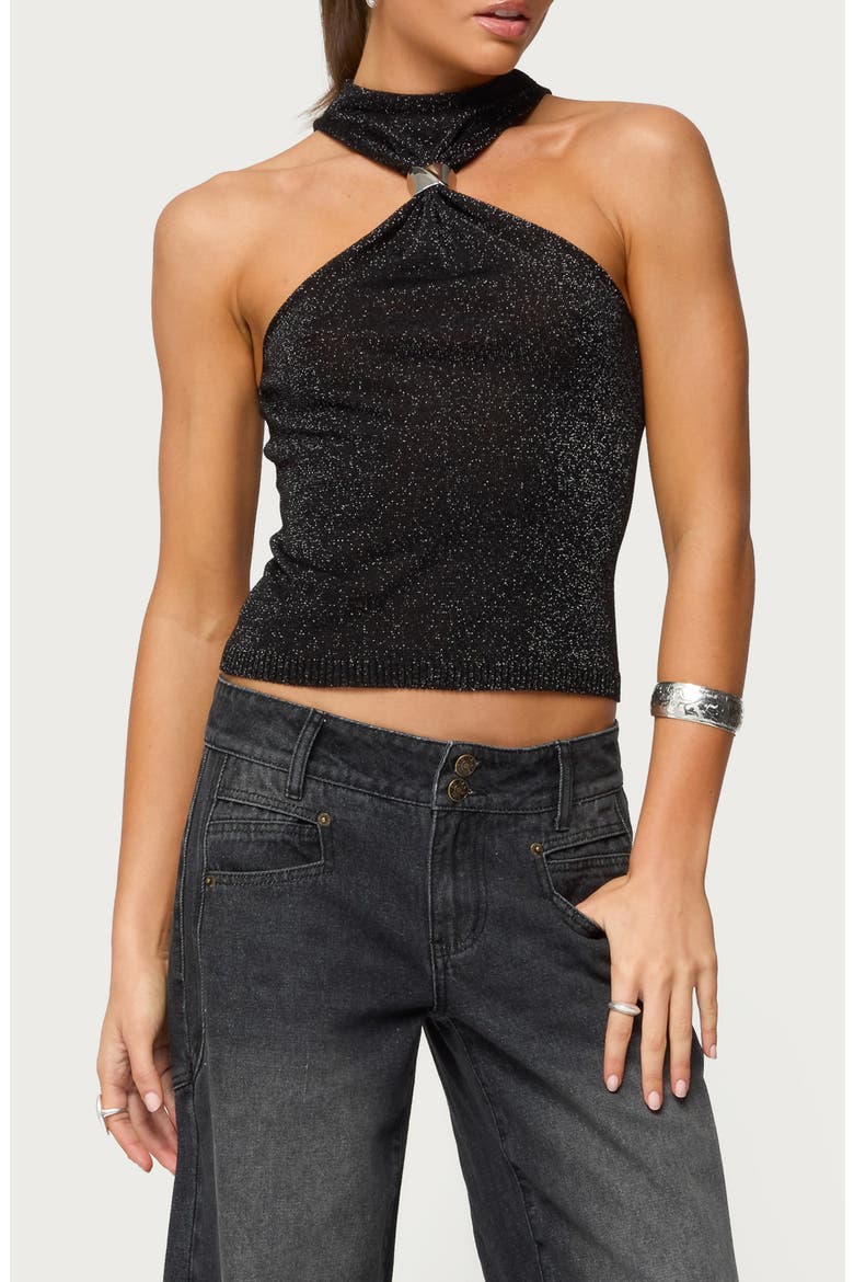 Nalia Ring Glitter Knit Sleeveless Sweater, Main, color, BLACK