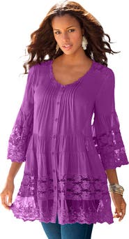 Roaman's Lace Illusion Blouse