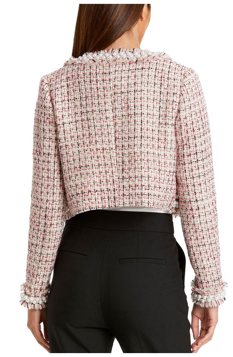 Mac Duggal Pearl Trim Long Sleeve Cropped Jacket, Alternate, color, Cherry