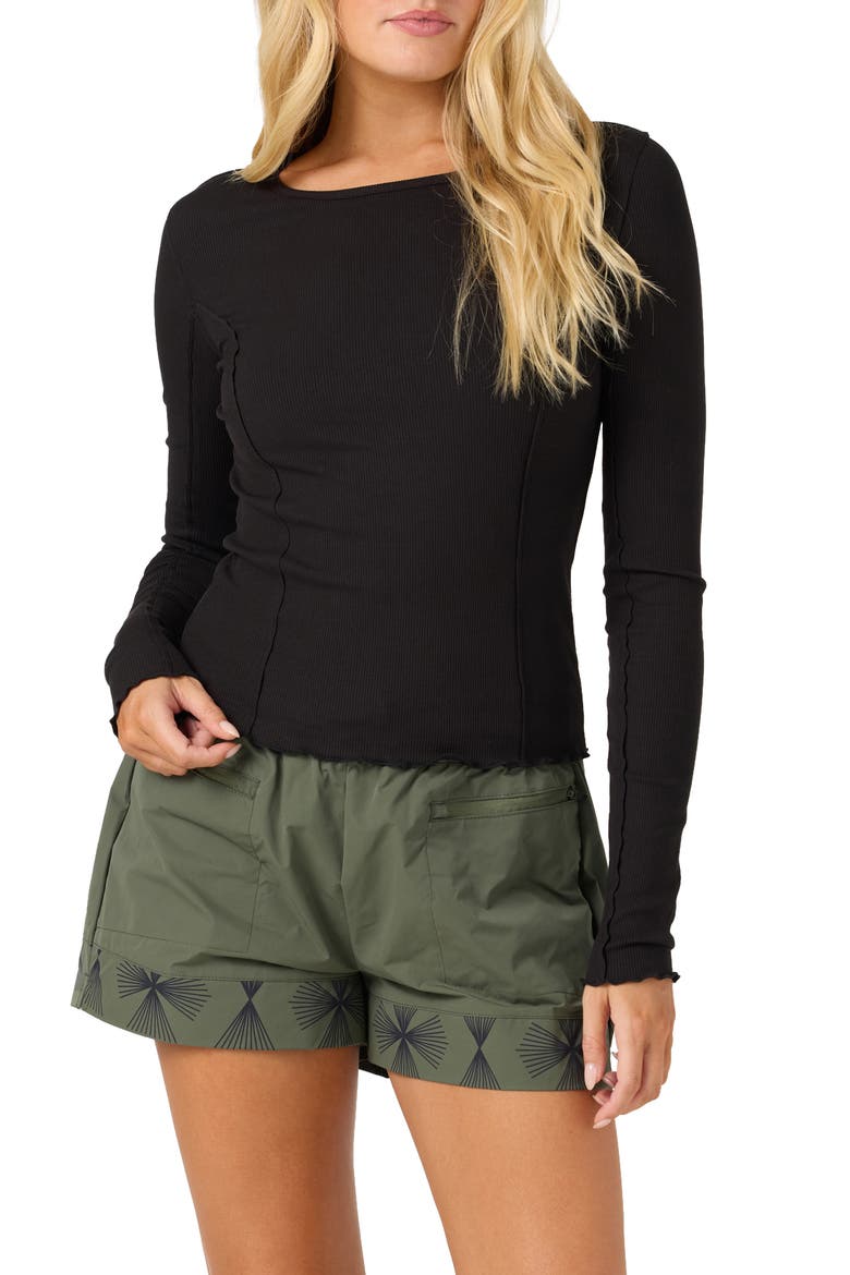 Raina Long Sleeve Rib T-Shirt, Main, color, BLACK