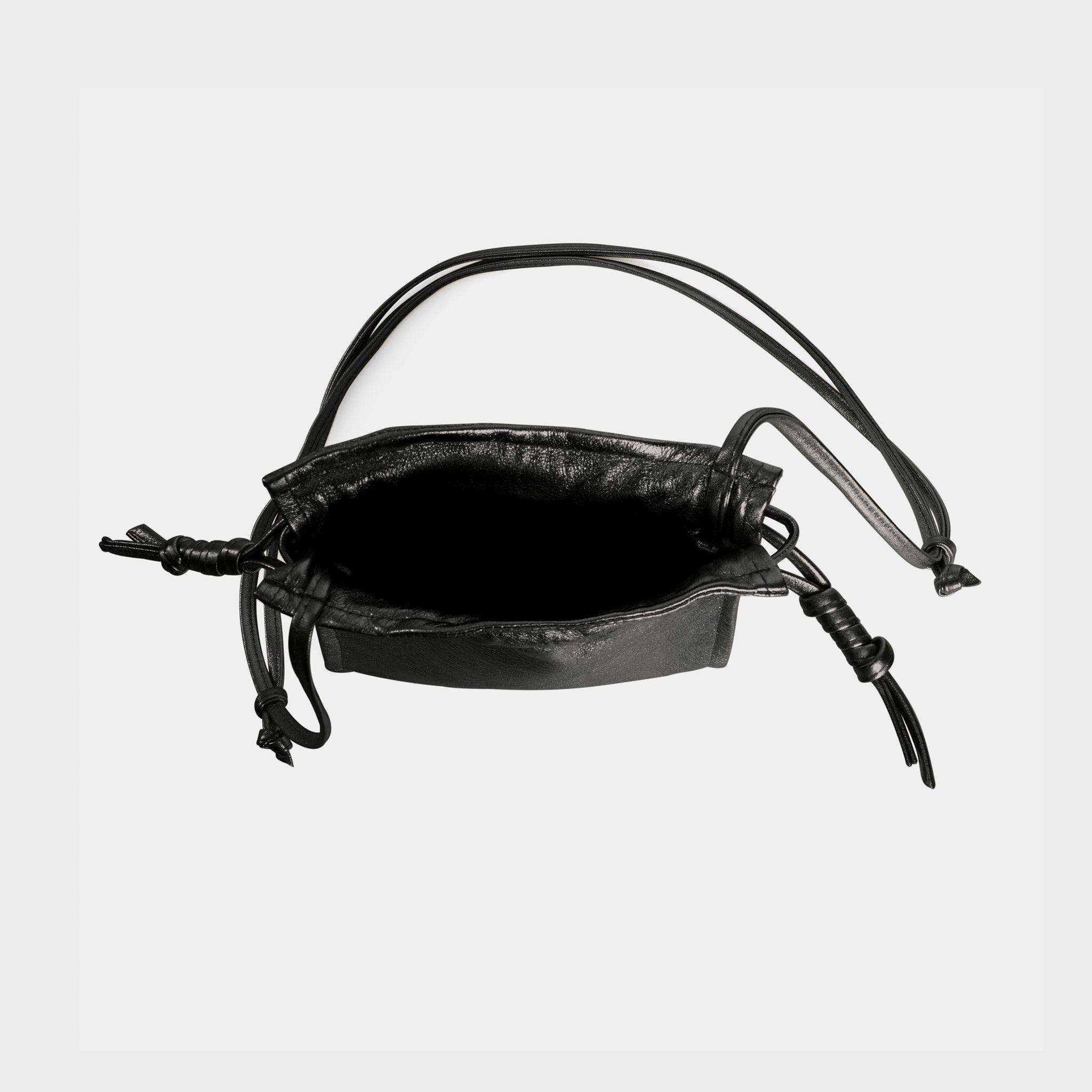 Bowie Adjustable Drawstring Leather Pouch, Alternate, color, Black Metallic