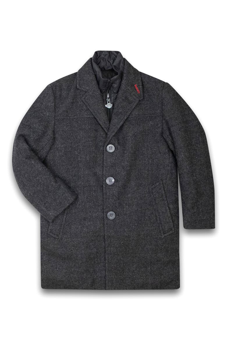 Kids' New City Tweed Overcoat with Bib, Main, color, BLACK TWEED