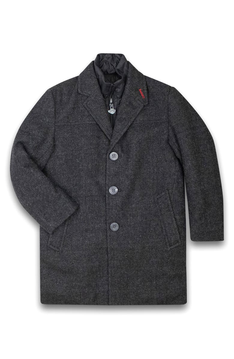 Appaman Kids' New City Tweed Overcoat with Bib, Main, color, Black Tweed