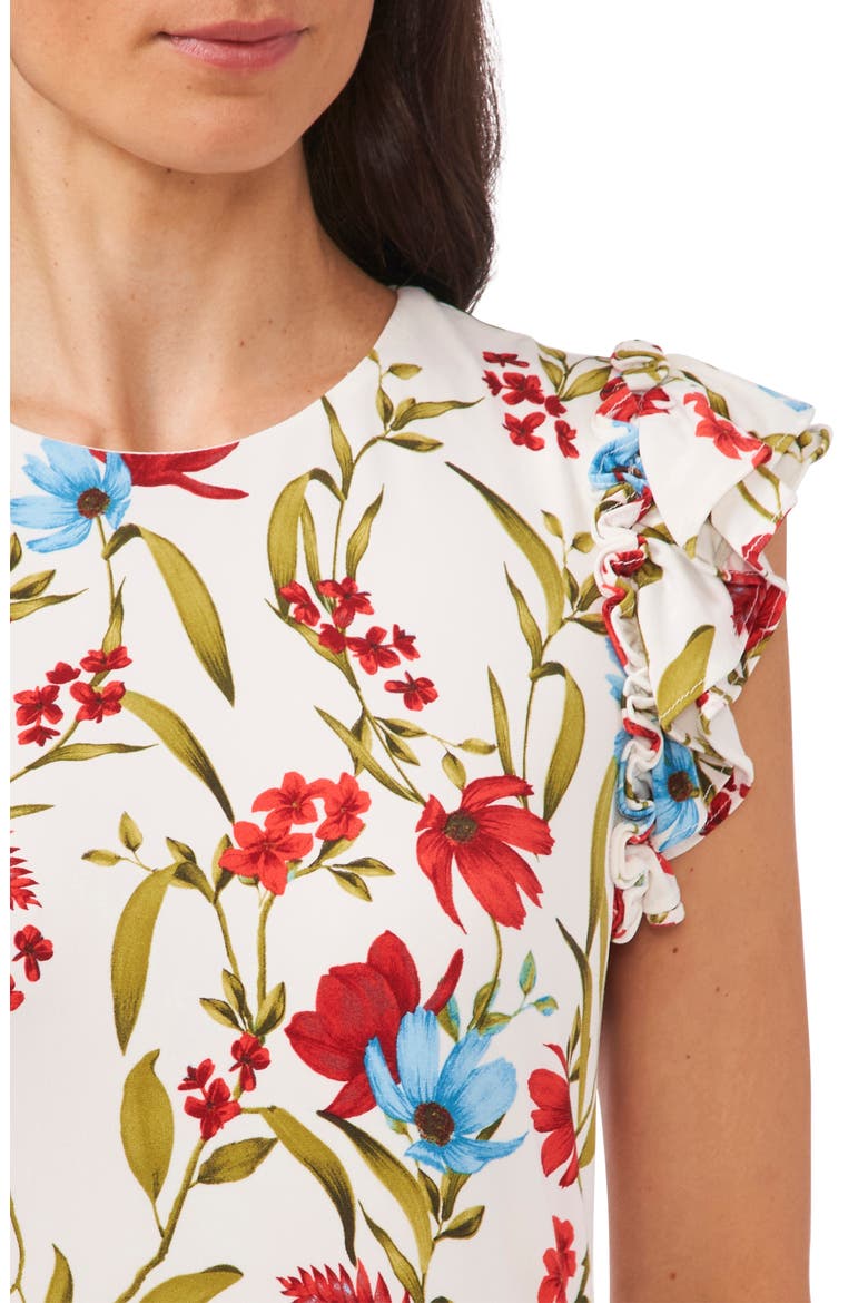 Garden Floral Flutter Sleeve Stretch Crepe Dress, Alternate, color, SOFT ECRU