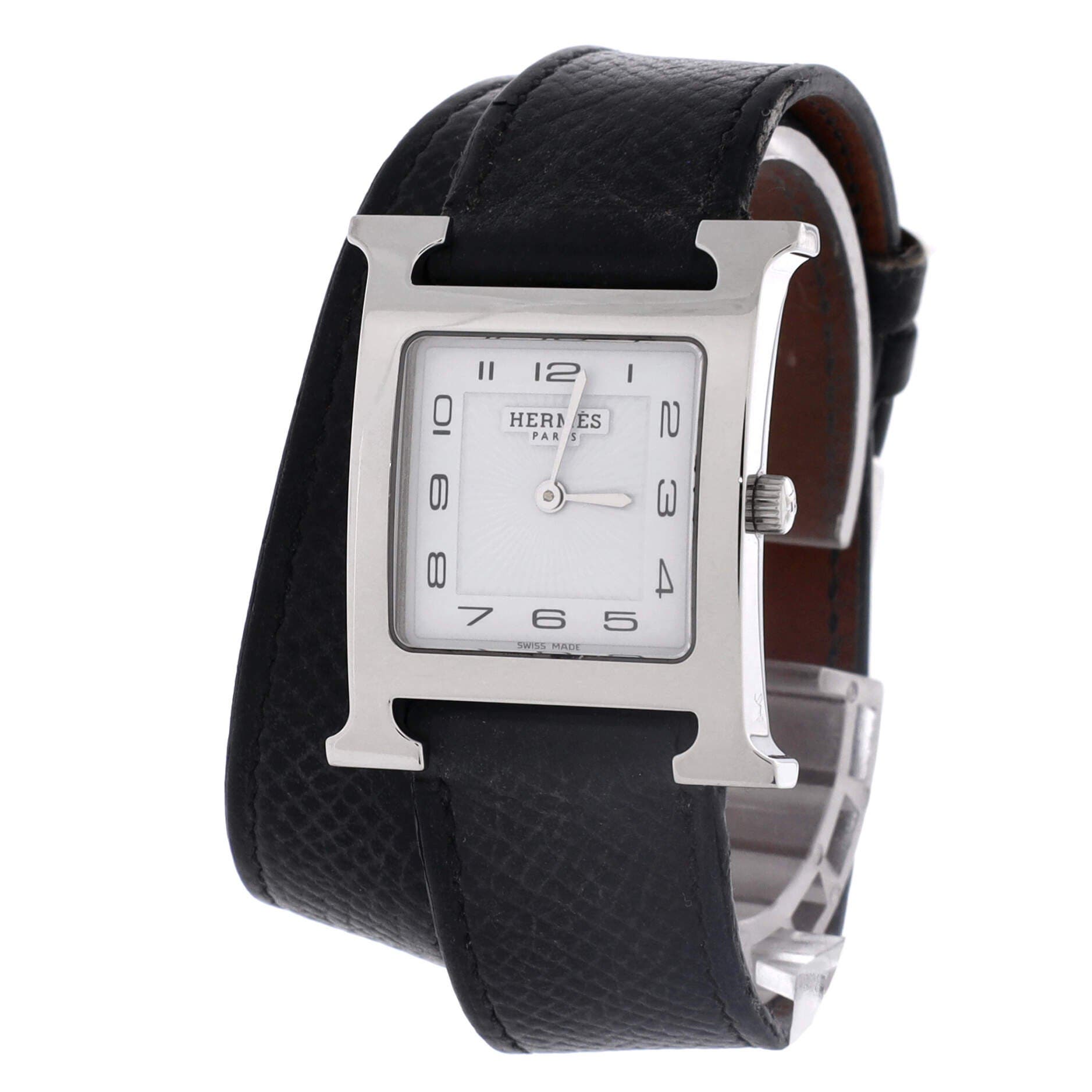 Pre-Owned Hermes Heure H Double Tour Quartz Watch Plated Metal and Leather 26, Alternate, color, Silver