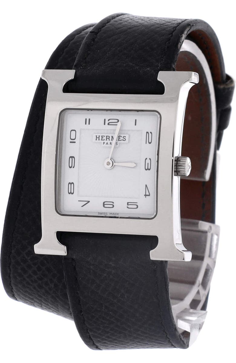 Pre-Owned Hermes Heure H Double Tour Quartz Watch Plated Metal and Leather 26, Alternate, color, Silver