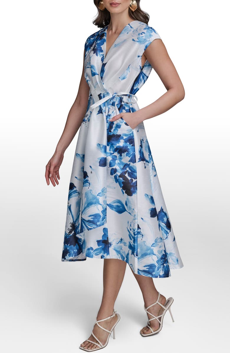 Donna Karan New York Floral Wrap Cocktail Dress, Alternate, color, Ink Multi
