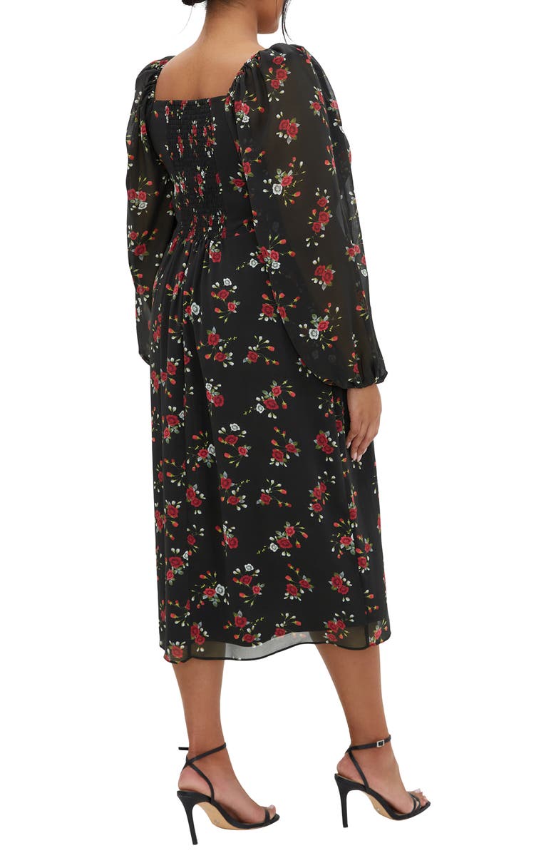City Chic Orla Floral Long Sleeve Chiffon Midi Dress, Alternate, color, Dolce Ditsy Blk