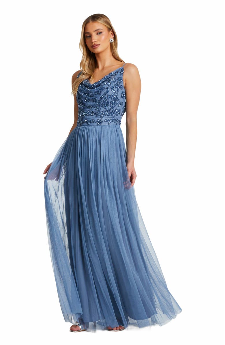 QUIZ Cowl Neck Mesh Skirt Maxi Dress, Alternate, color, 