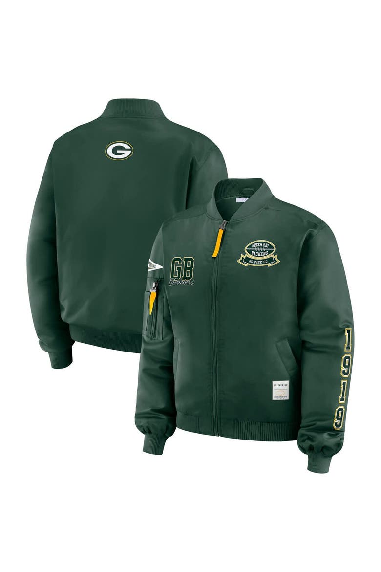 Women's WEAR by Erin Andrews Green Green Bay Packers Patch Full-Zip Bomber Jacket, Main, color, Green